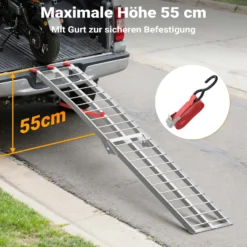 Wiltec Auffahrrampe 226 cm 340 kg für ATV Quad Motorrad, Aluminium Auffahrschiene faltbar, Verladerampe rutschsicher