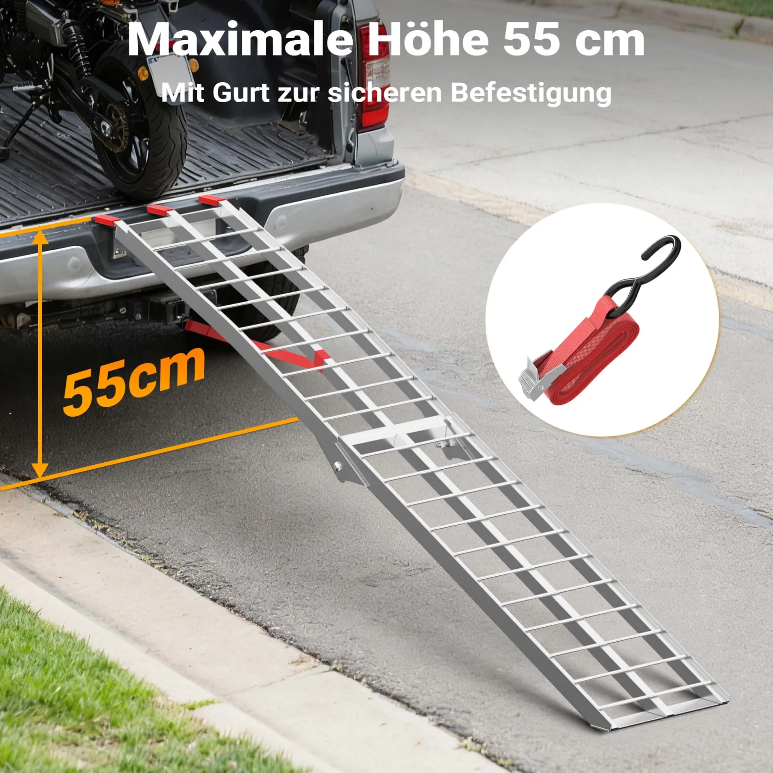 Wiltec Auffahrrampe 226 cm 340 kg für ATV Quad Motorrad, Aluminium Auffahrschiene faltbar, Verladerampe rutschsicher