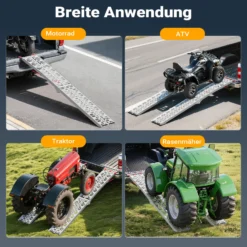 Wiltec Auffahrrampe 223 cm 340 kg für ATV Motorrad Quad, Aluminium Auffahrschiene faltbar, Verladerampe rutschsicher