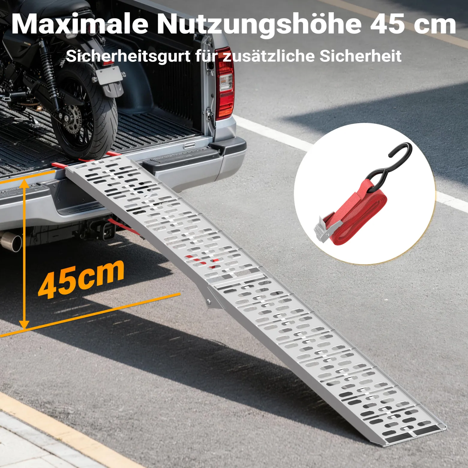 Wiltec Auffahrrampe 223 cm 340 kg für ATV Motorrad Quad, Aluminium Auffahrschiene faltbar, Verladerampe rutschsicher