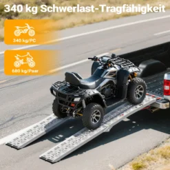 Wiltec Auffahrrampe 223 cm 340 kg für ATV Motorrad Quad, Aluminium Auffahrschiene faltbar, Verladerampe rutschsicher