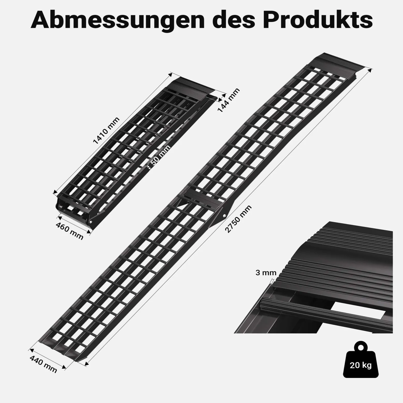 Wiltec Auffahrrampe 274 cm 680 kg für ATV Motorrad Quad, Aluminium Auffahrschiene faltbar, Verladerampe rutschsicher