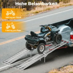 Wiltec Auffahrrampe 226 cm 680 kg für ATV Motorrad Quad, Aluminium Auffahrschiene faltbar, Verladerampe rutschsicher