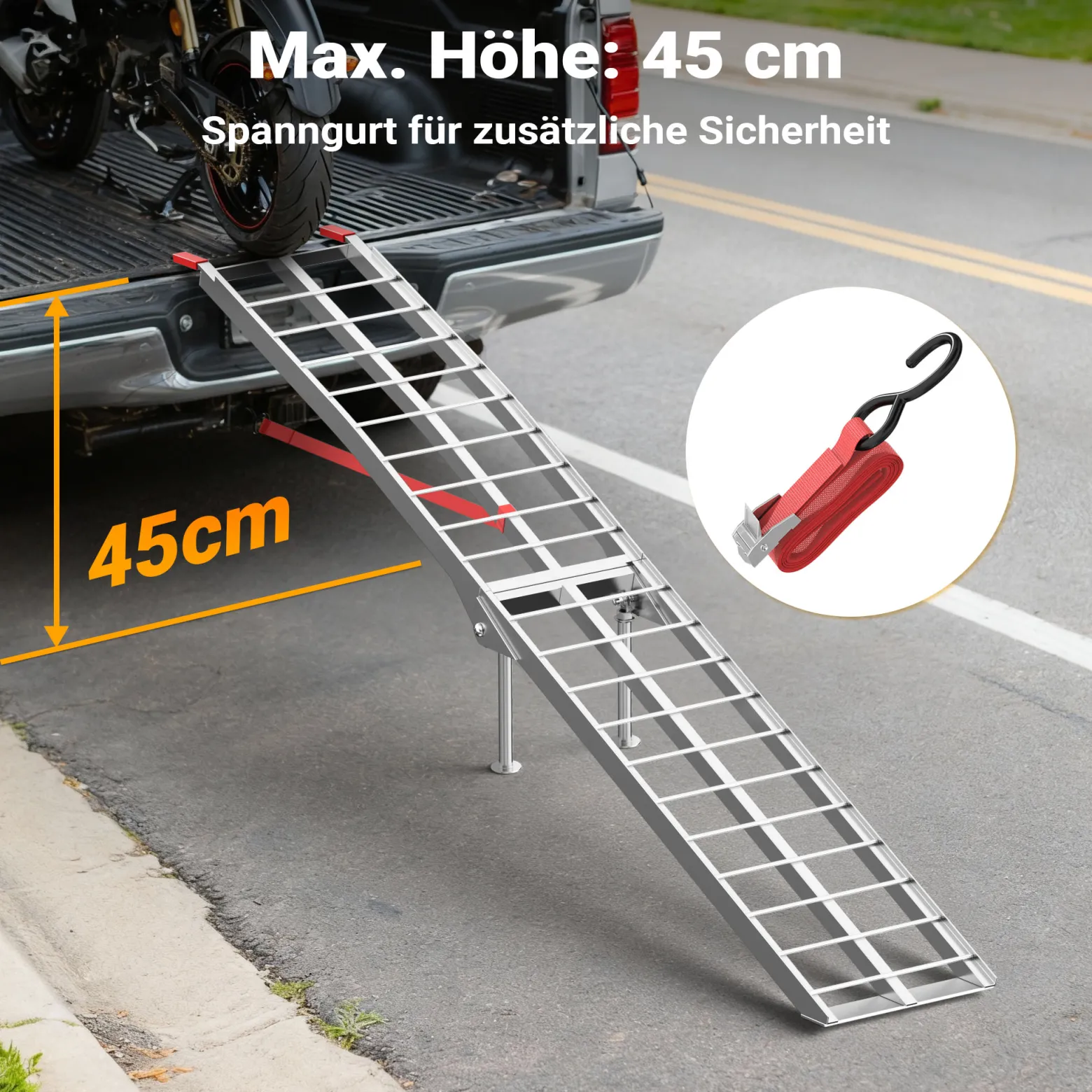 Wiltec Auffahrrampe 226 cm 680 kg für ATV Motorrad Quad, Aluminium Auffahrschiene faltbar, Verladerampe rutschsicher
