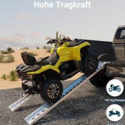Wiltec Auffahrrampe 192 cm 182 kg für Motorrad ATV Quad, Aluminium Auffahrschiene, Verladerampe rutschsicher