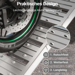 Wiltec Auffahrrampe 182 cm 200 kg für Motorrad ATV Quad, Aluminium Auffahrschiene faltbar, Verladerampe rutschsicher