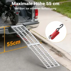Wiltec Auffahrrampe 274 cm silberfarben 680 kg für ATV, Motorrad und Quad, Aluminium Auffahrschiene faltbar