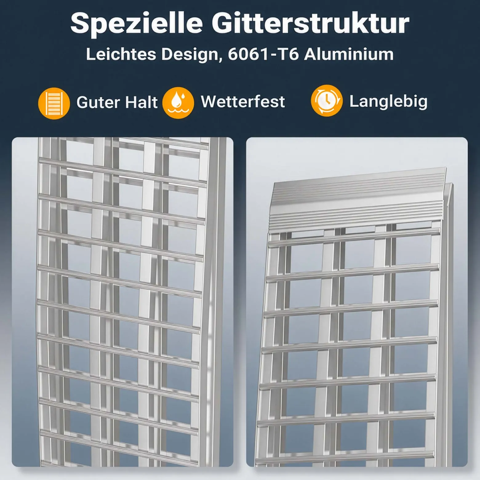 Wiltec Auffahrrampe 274 cm silberfarben 680 kg für ATV, Motorrad und Quad, Aluminium Auffahrschiene faltbar
