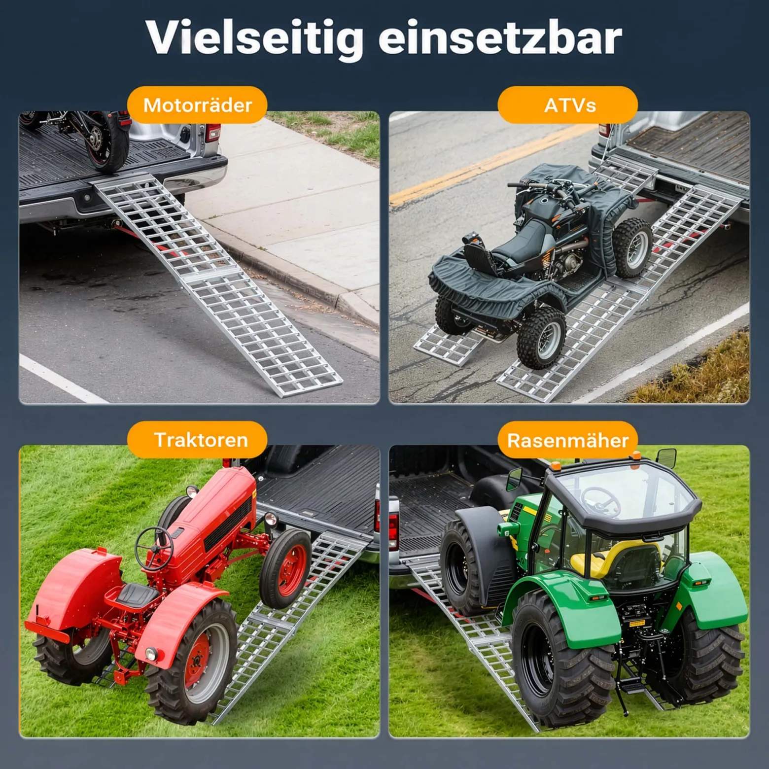 Wiltec Auffahrrampe 274 cm silberfarben 680 kg für ATV, Motorrad und Quad, Aluminium Auffahrschiene faltbar