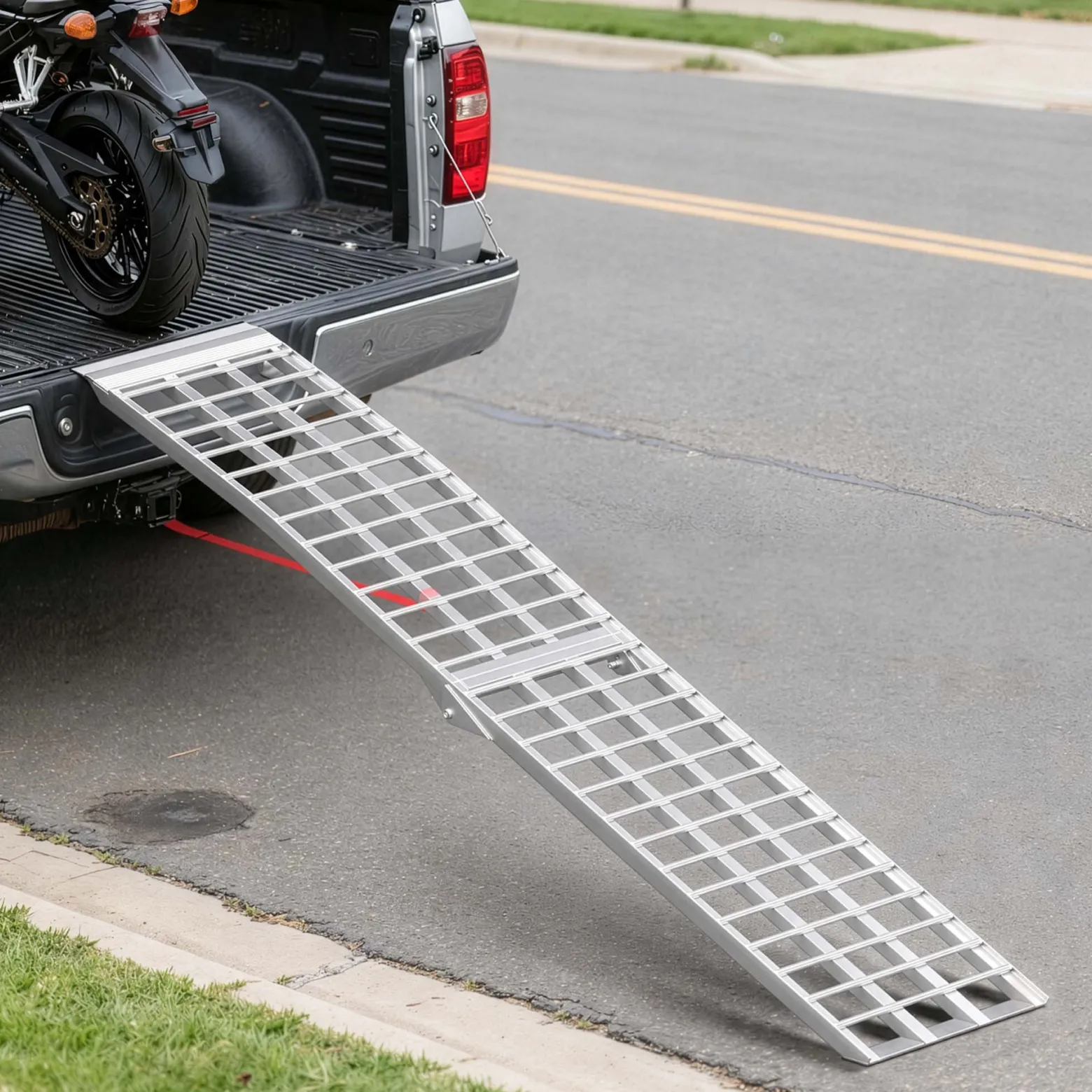 Wiltec Auffahrrampe 274 cm silberfarben 680 kg für ATV, Motorrad und Quad, Aluminium Auffahrschiene faltbar