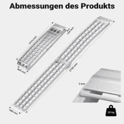 Wiltec Auffahrrampe 274 cm silberfarben 680 kg für ATV, Motorrad und Quad, Aluminium Auffahrschiene faltbar