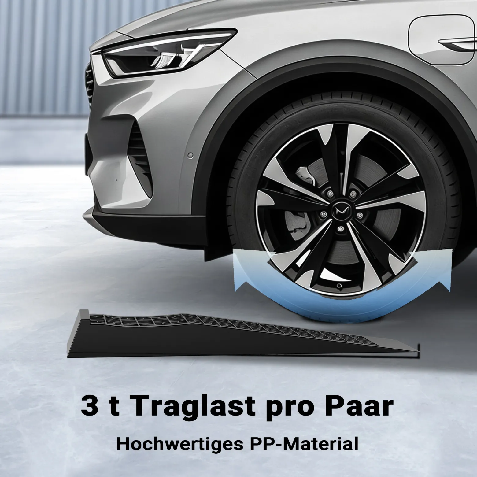 Wiltec Auffahrrampen extra flach 2 Stück aus Kunststoff bis 3 t Autorampe Pkw, Rampe Auto Kfz Rampe