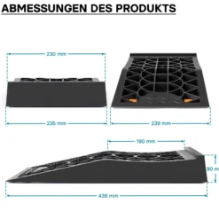 Wiltec Auffahrrampen kurz extra flach 2 Stück aus Kunststoff bis 3 t Autorampe Pkw Auto Kfz Rampe