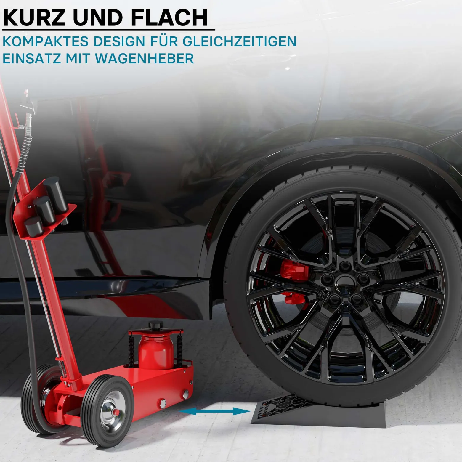 Wiltec Auffahrrampen kurz extra flach 2 Stück aus Kunststoff bis 3 t Autorampe Pkw Auto Kfz Rampe
