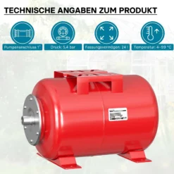 Wiltec Ausdehnungsgefäß 24 Liter, Membrankessel für Hauswasserwerke und Druckerhöhungsanlagen mit EPDM Membran