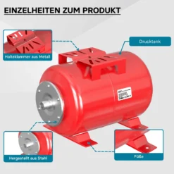 Wiltec Ausdehnungsgefäß 24 Liter, Membrankessel für Hauswasserwerke und Druckerhöhungsanlagen mit EPDM Membran