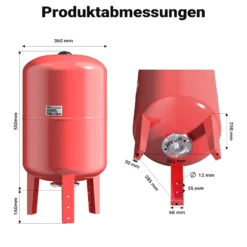 Wiltec Ausdehnungsgefäß 50 Liter, vertikaler Membrankessel für Hauswasserwerke und Druckerhöhungsanlagen mit EPDM Membran