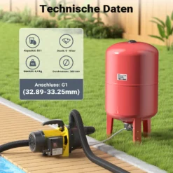 Wiltec Ausdehnungsgefäß 50 Liter, vertikaler Membrankessel für Hauswasserwerke und Druckerhöhungsanlagen mit EPDM Membran