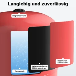 Wiltec Ausdehnungsgefäß 50 Liter, vertikaler Membrankessel für Hauswasserwerke und Druckerhöhungsanlagen mit EPDM Membran