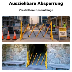 Wiltec ausziehbares Absperrgitter 250 cm aus Kunststoff, Scherengitter mit Reflektorband, Baustellenabsperrung befüllbar und faltbar, Absperrung für Verkehr