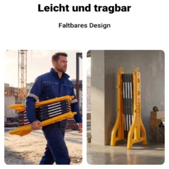 Wiltec ausziehbares Absperrgitter 250 cm aus Kunststoff, Scherengitter mit Reflektorband, Baustellenabsperrung befüllbar und faltbar, Absperrung für Verkehr