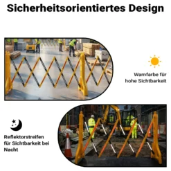Wiltec ausziehbares Absperrgitter 250 cm aus Kunststoff, Scherengitter mit Reflektorband, Baustellenabsperrung befüllbar und faltbar, Absperrung für Verkehr