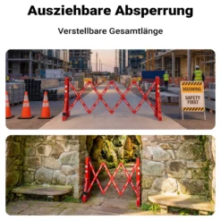 Wiltec ausziehbares Absperrgitter 200 cm aus Kunststoff, Scherengitter mit Reflektorband, Baustellenabsperrung befüllbar und faltbar, Absperrung für Verkehr