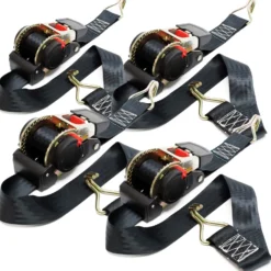 Wiltec Automatik Zurrgurt 4er Set 750 daN Zuglast 3 m x 50mm PES Spanngurt mit S-Haken selbstaufrollend, ideal für Autotransport