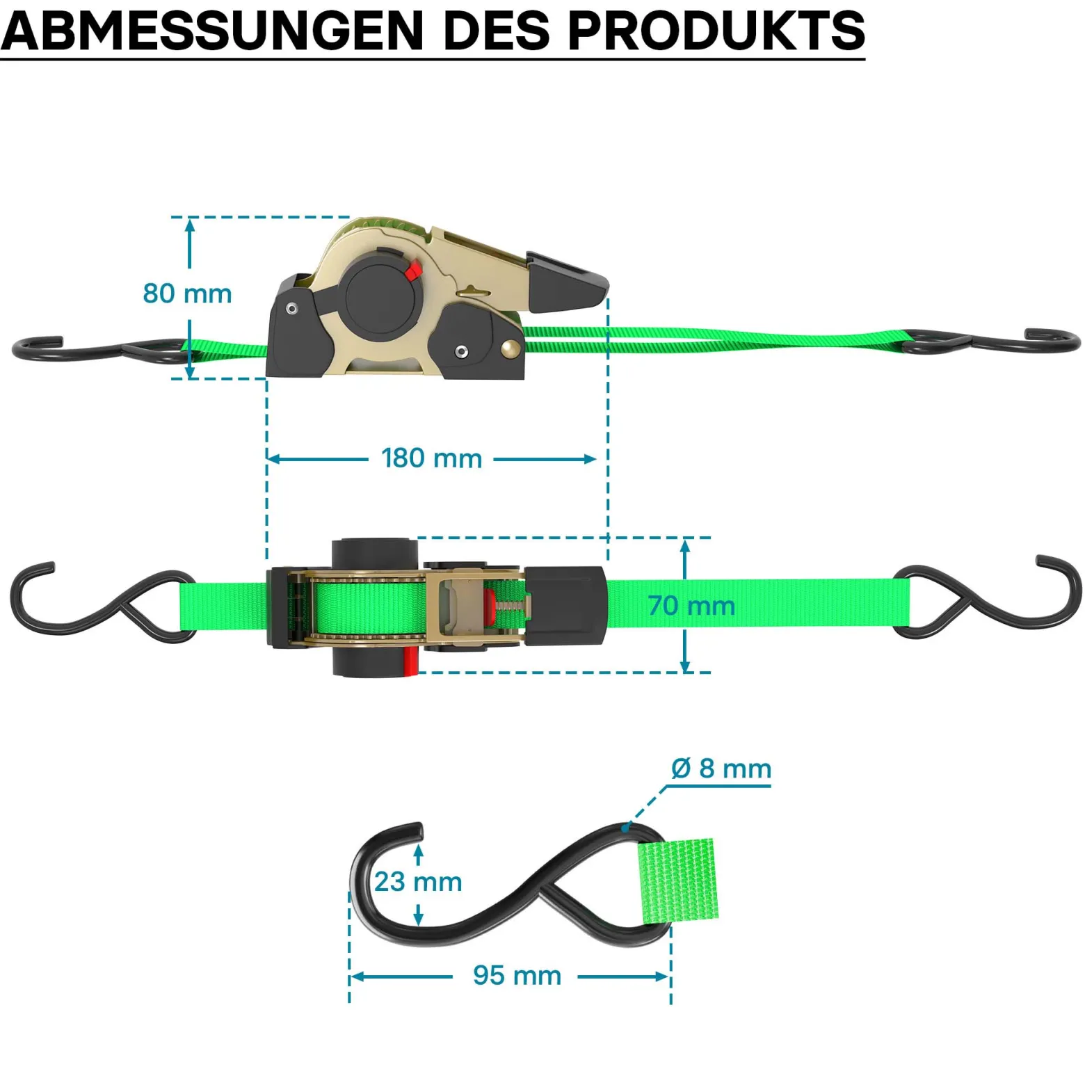 Wiltec Automatik Zurrgurt 4er Set 320 daN Zuglast 3 m x 25mm PES Spanngurt mit S-Haken selbstaufrollend, ideal für Autotransport