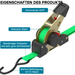 Wiltec Automatik Zurrgurt 4er Set 320 daN Zuglast 3 m x 25mm PES Spanngurt mit S-Haken selbstaufrollend, ideal für Autotransport