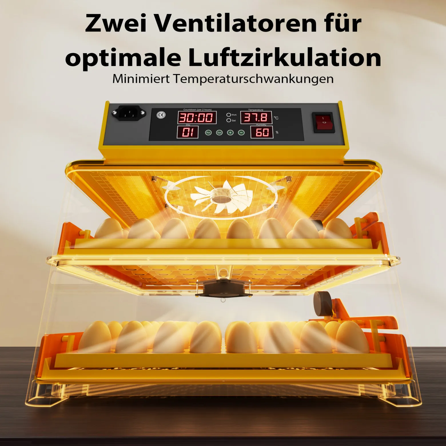Wiltec Automatische Brutmaschine für 112 Eier, Inkubator mit vollautomatischem Wendesystem, Brutautomat mit Temperatursteuerung und Feuchtigskeitsregulierung, Brutkasten zum Eier ausbrüten