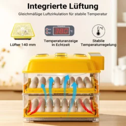 Wiltec Automatische Brutmaschine für 96 Eier, Inkubator mit vollautomatischem Wendesystem, Brutautomat mit Temperatursteuerung und Feuchtigskeitsregulierung, Brutkasten zum Eier ausbrüten
