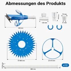 Wiltec automatischer Poolreiniger inkl. 12 Schläuchen Poolsauger Pool Bodensauger Oberflächensauger