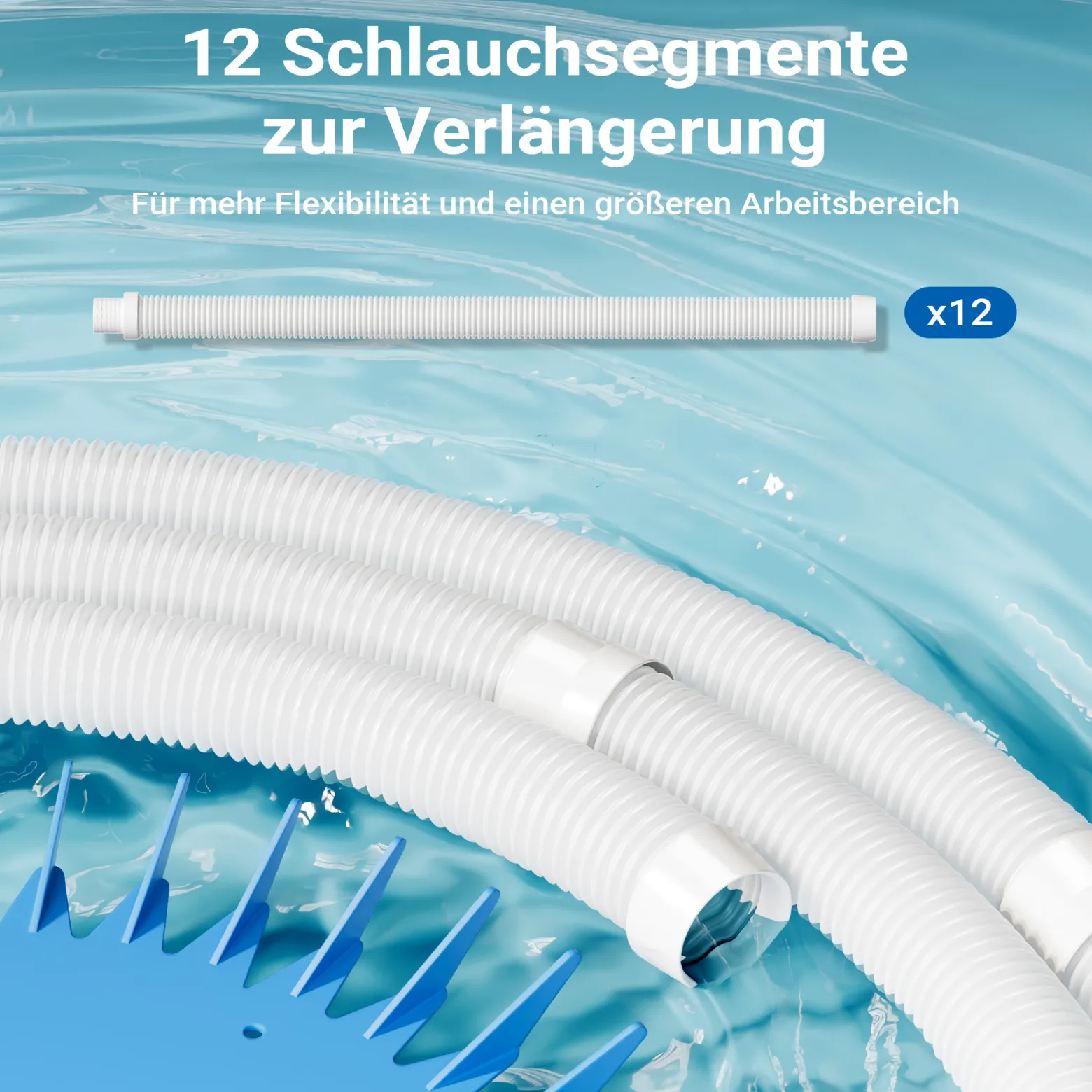 Wiltec automatischer Poolreiniger inkl. 12 Schläuchen Poolsauger Pool Bodensauger Oberflächensauger