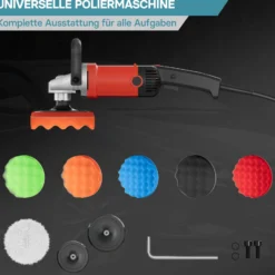 Wiltec Auto Poliermaschine Schleifmaschine 1200W bis 3000 U/min, Poliergerät mit 6 Stufen, mit Zubehör, Tellerschleifer, Rotationsschleifer