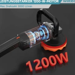 Wiltec Auto Poliermaschine Schleifmaschine 1200W bis 3000 U/min, Poliergerät mit 6 Stufen, mit Tasche und Zubehör, Tellerschleifer, Rotationsschleifer