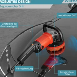Wiltec Auto Poliermaschine Schleifmaschine 1200W bis 3000 U/min, Poliergerät mit 6 Stufen, mit Tasche und Zubehör, Tellerschleifer, Rotationsschleifer