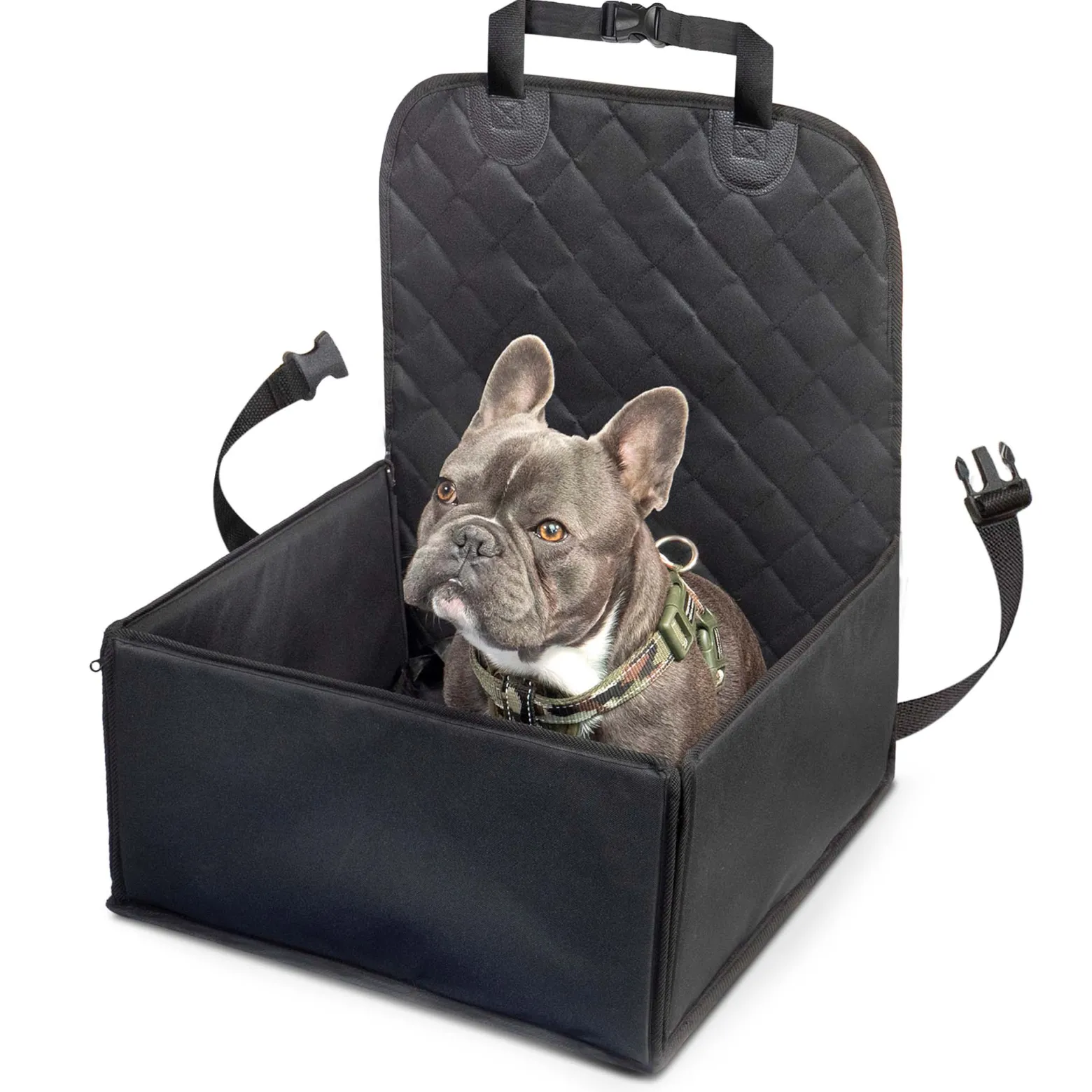 Wiltec Autositz für kleine bis mittlere Hunde 100x45 cm mit Sicherheitsgurt, Hundesitz für Vordersitz und Rücksitz, Schwarz