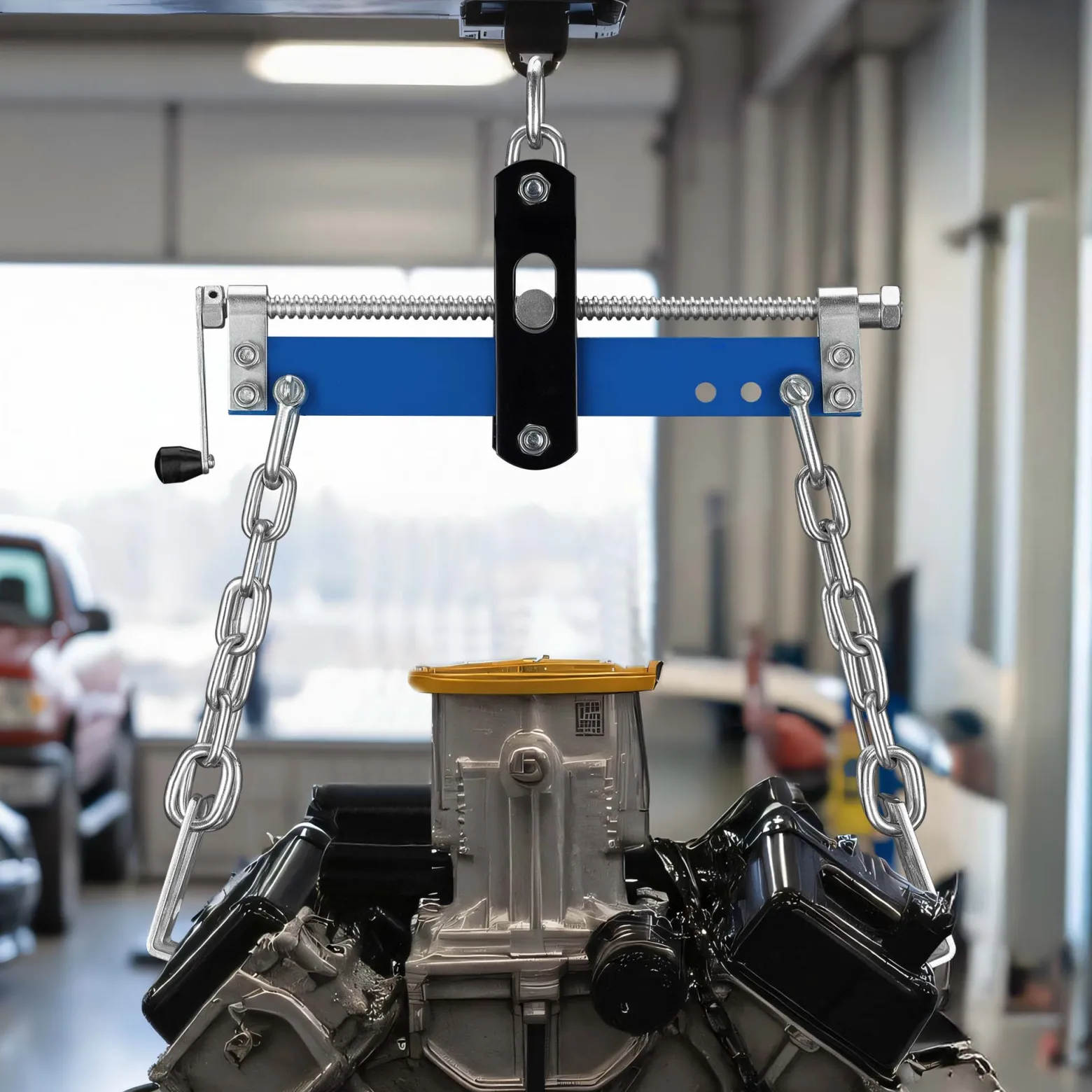 Wiltec Balancierer bis 680 kg, Getriebeheber aus Stahl, Motorheber mit einstellbarem Arbeitsbereich, Werkstattkran mit Kette und Sicherheitshaken