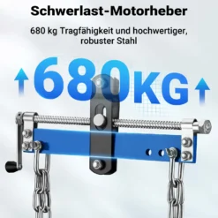 Wiltec Balancierer bis 680 kg, Getriebeheber aus Stahl, Motorheber mit einstellbarem Arbeitsbereich, Werkstattkran mit Kette und Sicherheitshaken