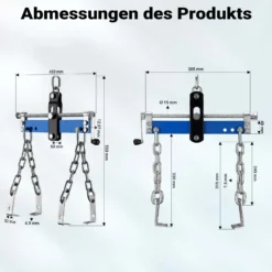 Wiltec Balancierer bis 680 kg, Getriebeheber aus Stahl, Motorheber mit einstellbarem Arbeitsbereich, Werkstattkran mit Kette und Sicherheitshaken