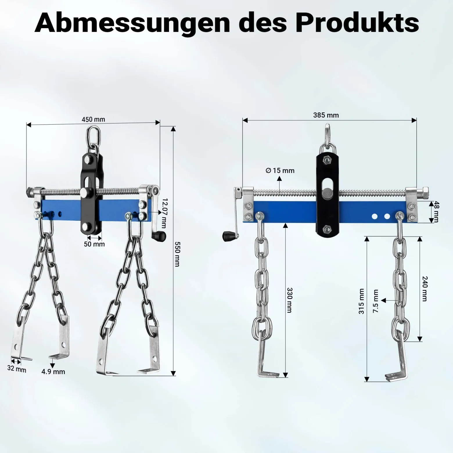 Wiltec Balancierer bis 680 kg, Getriebeheber aus Stahl, Motorheber mit einstellbarem Arbeitsbereich, Werkstattkran mit Kette und Sicherheitshaken