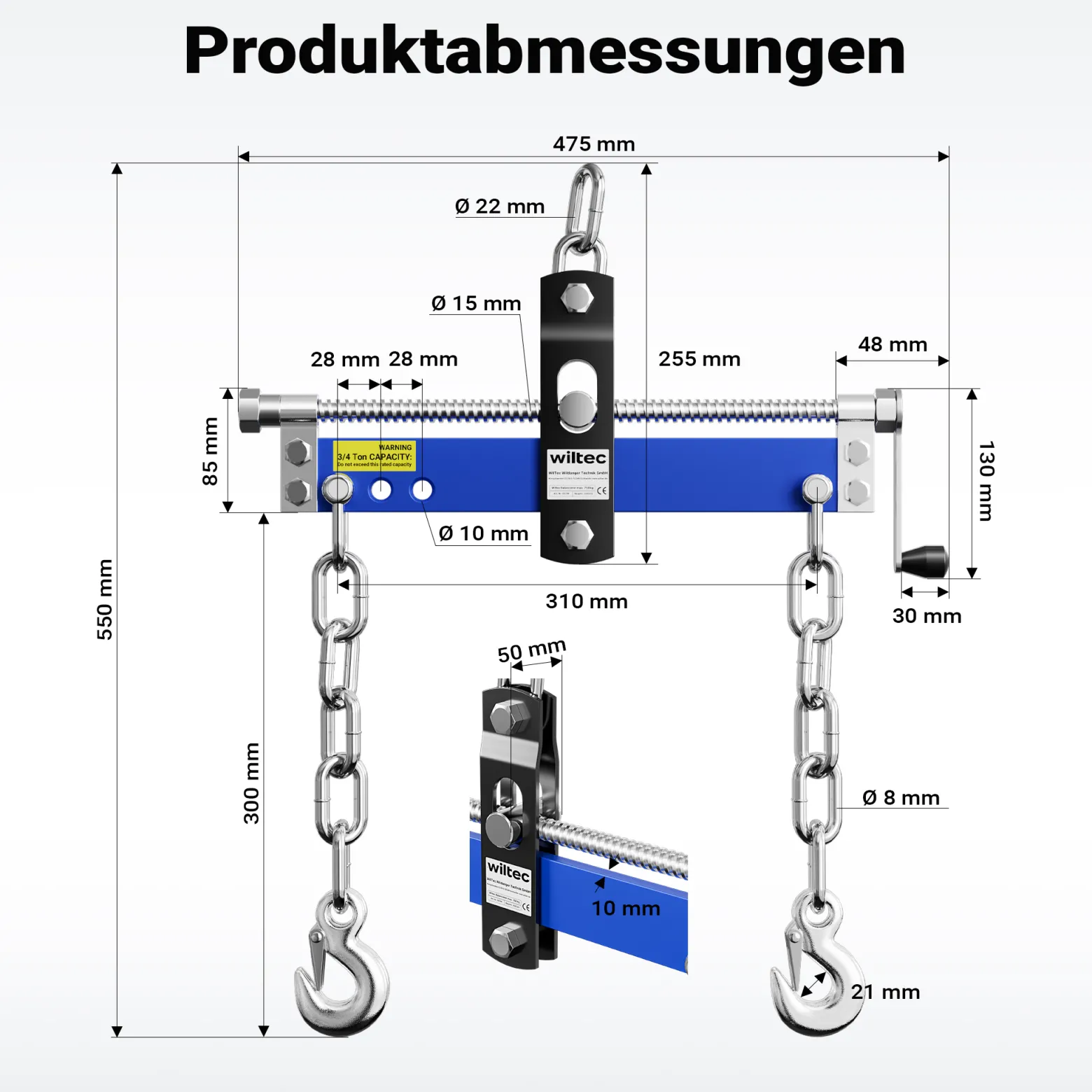 Wiltec Balancierer bis zu 750kg Positionierer für Werkstattkran als Kettenzug, Seilzug mit extra großen Befestigungsaugen Motorheber