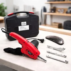 Wiltec Bandschleifer 400 W mit 3 austauschbaren Schleifarmen, Schleifmaschine mit 10 x Schleifband, Elektrofeile für schwer erreichbare Stellen