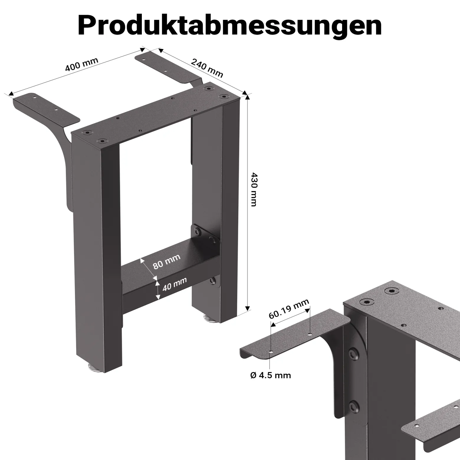 Wiltec Bankkufen aus Stahl 2er Set Vierkantrohren 40x43 cm schwarz pulverbeschichtet Bankgestell Bankbeine Tischbeine Tischgestell