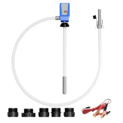 Wiltec batteriebetriebene Transferpumpe, selbstansaugende Kraftstoffförderpumpe 12 V, Umfüllpumpe mit LED-Anzeige, Förderpumpe für Benzin, Diesel, Öl