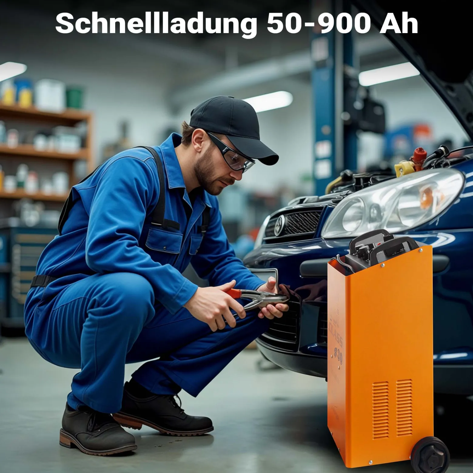 Wiltec Batterieladegerät Booster Class CD 830 12-24 V, mobiles Ladegerät mit Starthilfe für Auto, Motorrad und Lkw, Akkuladegerät mit Schnellladung