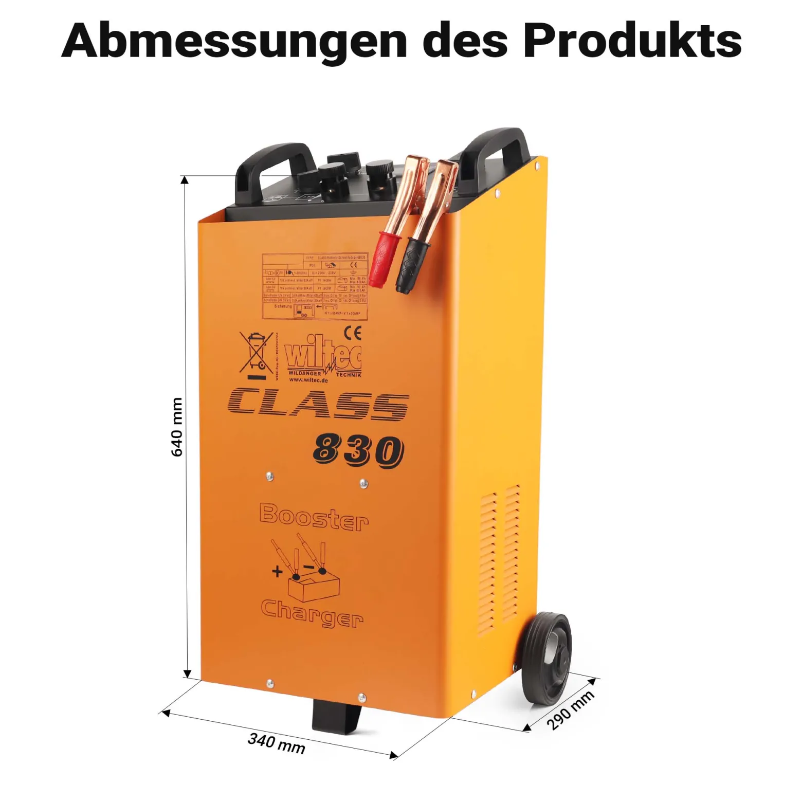 Wiltec Batterieladegerät Booster Class CD 830 12-24 V, mobiles Ladegerät mit Starthilfe für Auto, Motorrad und Lkw, Akkuladegerät mit Schnellladung