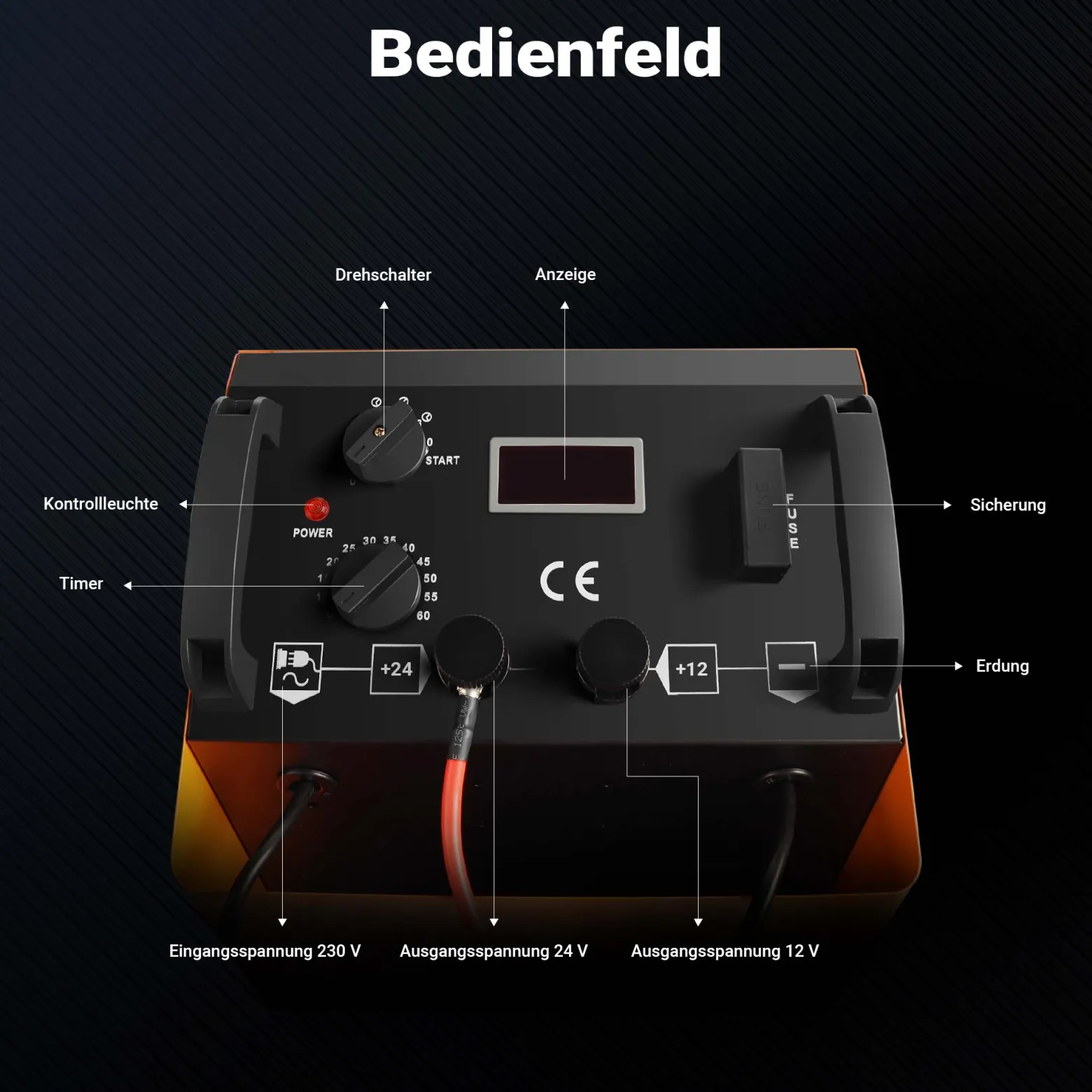 Wiltec Batterieladegerät Booster Class CD 830 12-24 V, mobiles Ladegerät mit Starthilfe für Auto, Motorrad und Lkw, Akkuladegerät mit Schnellladung