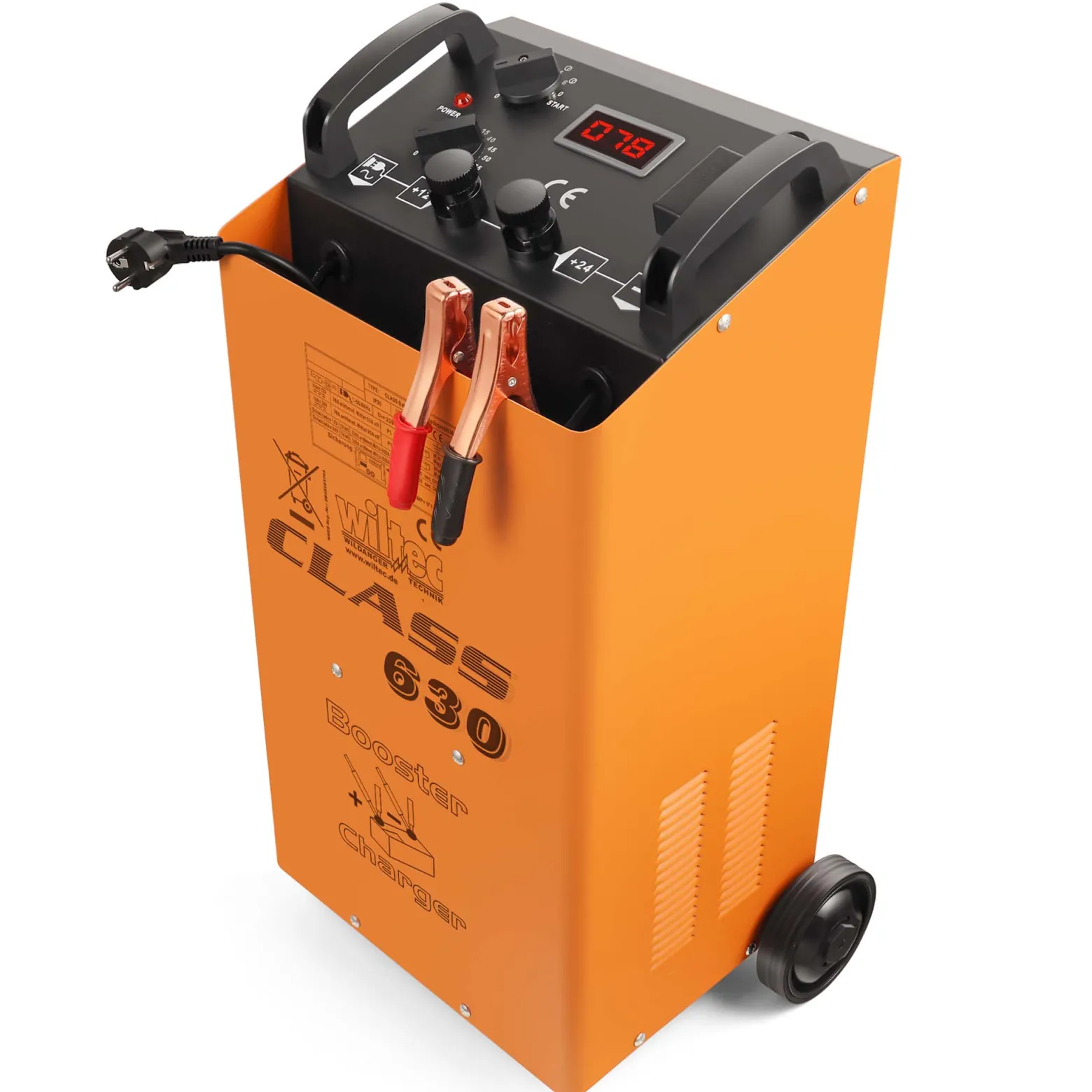 Wiltec Batterieladegerät 12V 24V 90A Batterie, Ladegerät und Starthilfe für Motorräder, Kfz, Lkw, Akkuladegerät Boost 630 mit Schnellladung